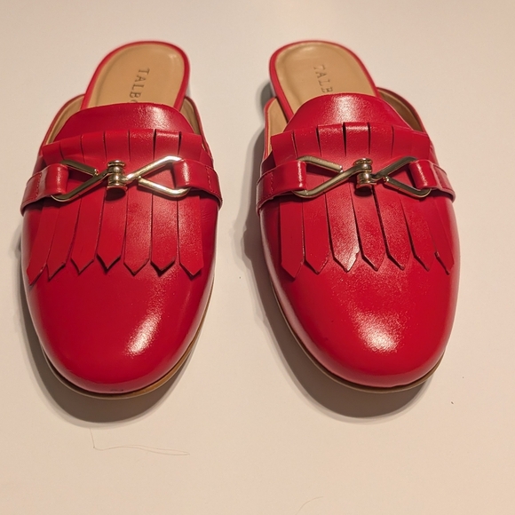 Talbots Shoes - Talbots Cassidy Red leather Mules with Fringe Detail